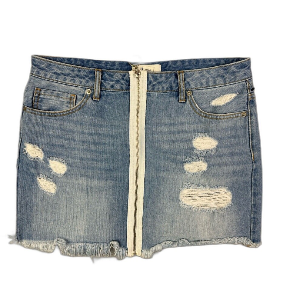 Forever 21 Size 27 Womens Skirt Denim Jean Front Zipper Distress Raw Hem